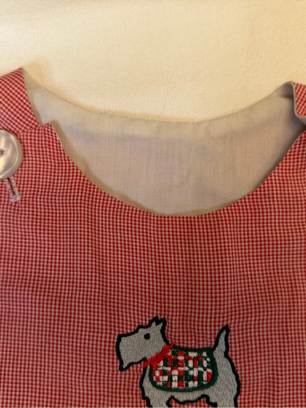 Handmade Vintage-Style Scottie Dog Christmas Jumper Dress 2T Red Check
